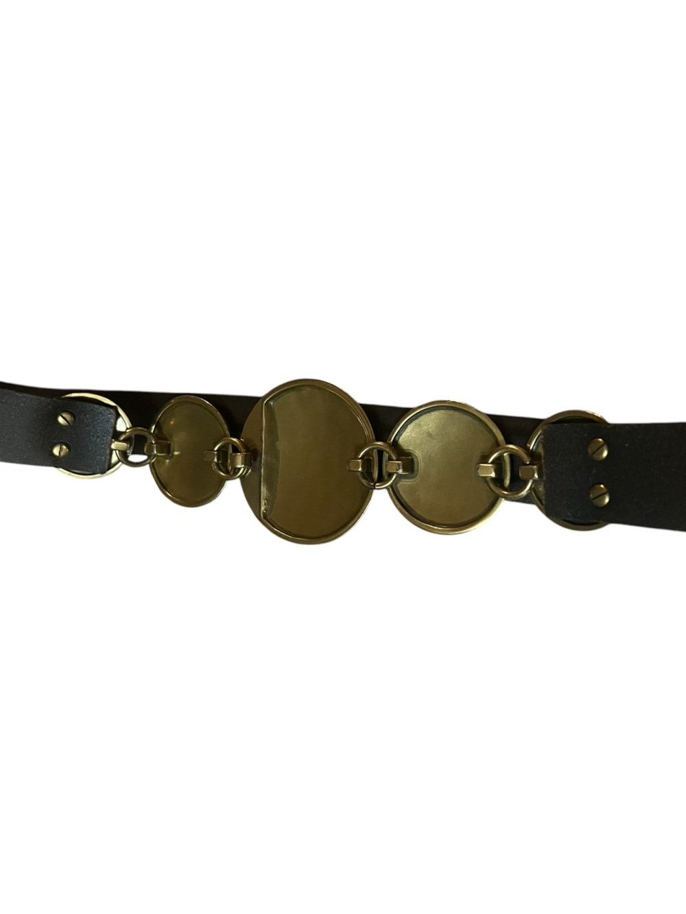 Coldwater Creek black leather and antique hammered gold medallion belt western - Picture 5 of 7